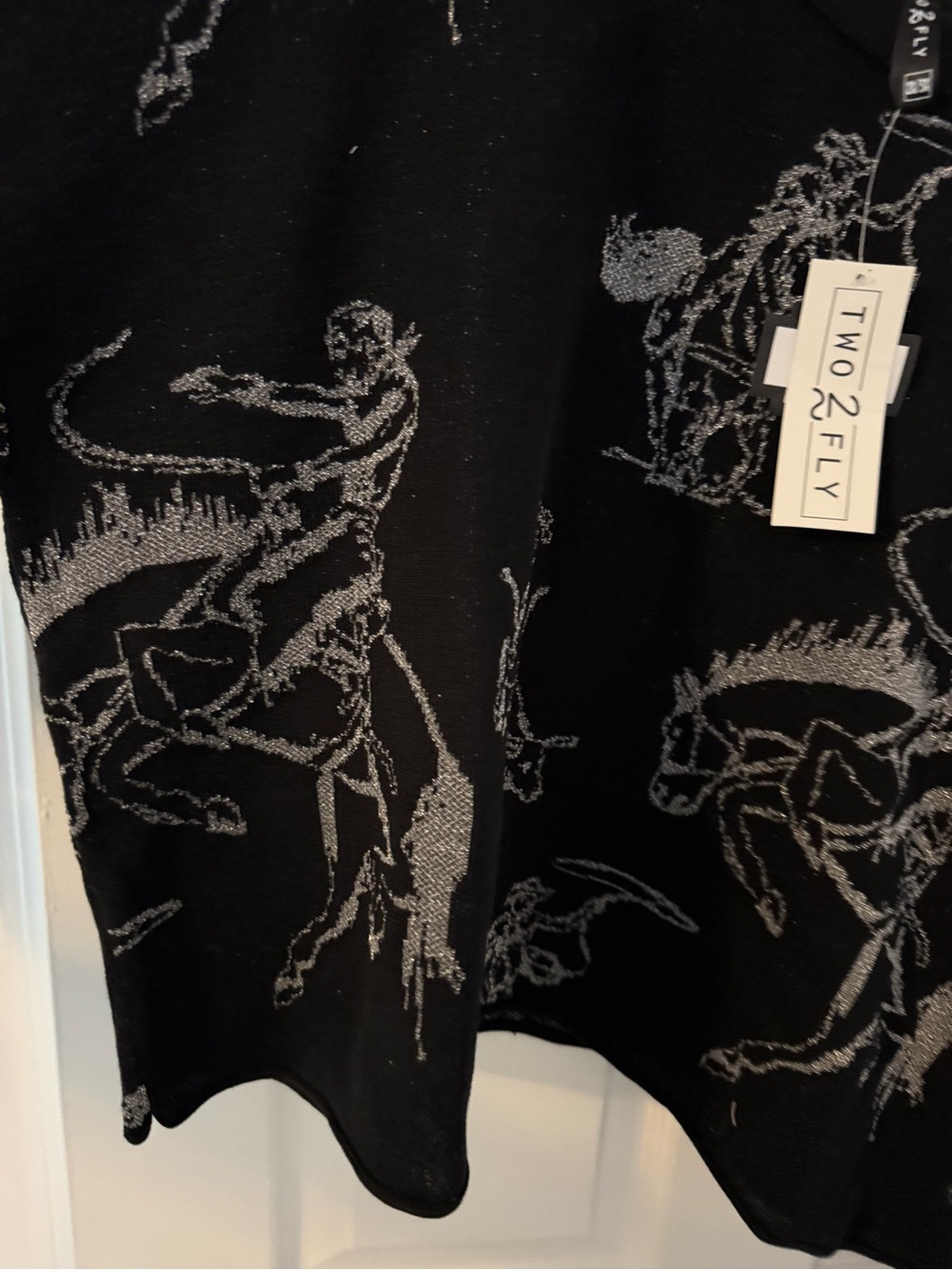 Two2Fly Black Crewneck Sweater with Gray Rodeo Pattern - Picture 5 of 7